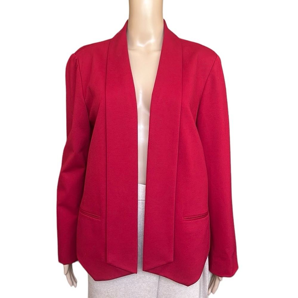Chico's Red Ponte Knit Shawl Collar Open Front Blazer Jacket Size 2 - US 12